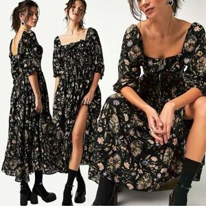 Free People Black Floral Midi Dress